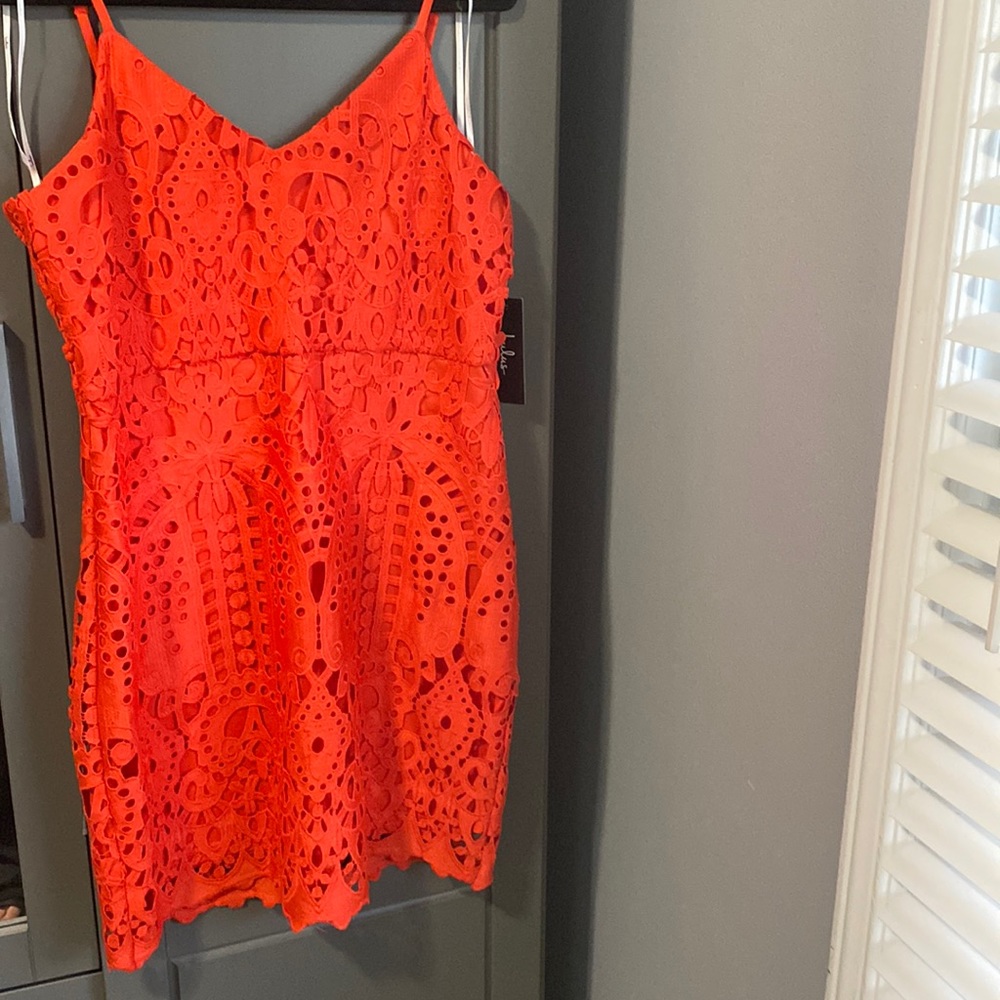 NWT Lulus coral red lace detail mid thigh dress size XL